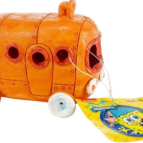 Penn-Plax Nickelodeon Spongebob Squarepants Resin Decoration - Bikini Bottom Bus - for Aquarium and Fish Tanks (SBR60) Orange