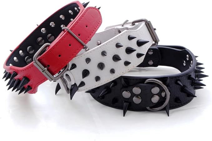 Serijoars Spiked Studded Dog Collar, PU Leather Dog Collar, Adjustable Pet Collars for Medium or Large Breed Pet (L, Pink3)