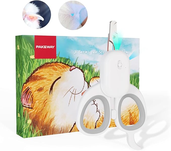 PAKEWAY Pet Nail Clipper with LED & -U-V Light, Cat Claw Trimmer with Ultra Bright LED Light for Nail Bloodline to Avoid Over Cutting, Sharp Angled Blade Grooming Tool for Dog Cat Rabbit Small Animals