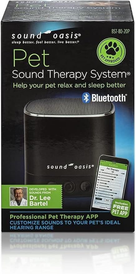 Sound Oasis Pet Bluetooth Sound Machine, 20 Dr Developed Calming Sounds to Soothe, Relax, Separation, Anxiety, Stress Relief, Sleep for Canine, Puppy, Dog, Cat for Storms, Fireworks, Barking, Travel