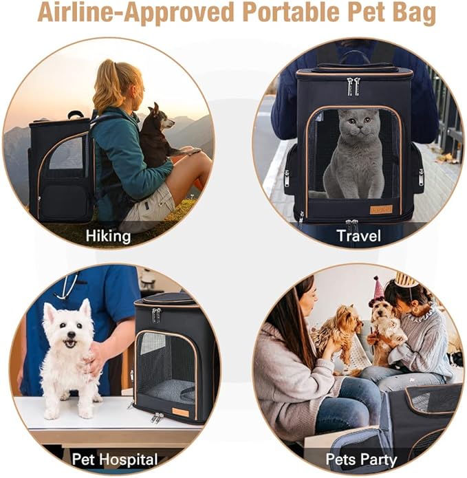 Lekereise Large Cat Backpack Carrier Expandable Pet Carrier Backpack for Small Dogs Medium Cats Fit Up to 18 Lbs, Foldable Puppy Backpack Carrier for Travel, Hiking, Black