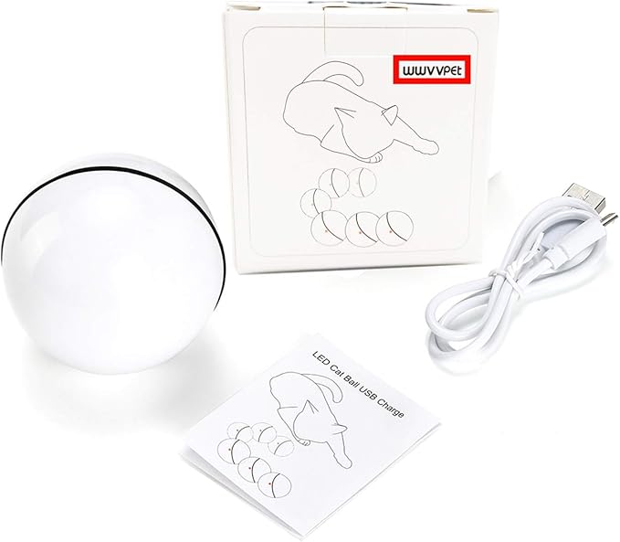 WWVVPET Interactive Cat Toys Ball with LED Light, 360 Degree Self Auto Rotating Smart Ball, USB Rechargeable Spinning Cat Ball Toy,Stimulate Hunting Instinct Kitten Funny Chaser Roller Pet Toy