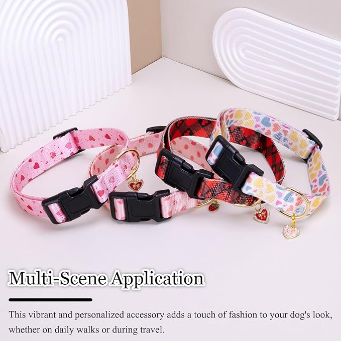 Pink Strawberry Pattern Dog Collar with Buckle Adjustable Safety Nylon Collars for Small Medium Large Dogs, Cute Stylish Girl Boy Christmas Dog Collar(Pink Strawberry,L)