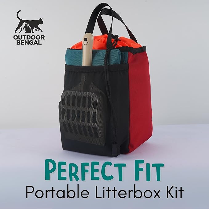 Travel Litter Box for Cats (3in1 Kit) – Foldable Litterbox + Litter Bag + Scooper (Portable Litter Box for Cat Traveling) Collapsible Litterbox for Car Travel with Cat, Camping, Plane