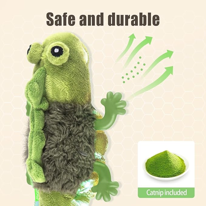 Migipaws Cat Toys, Touch Activated Flapping Chirping Lizard Kitten Toy with Catnip for Indoor Cats Kicker, Rechargeable (Green)