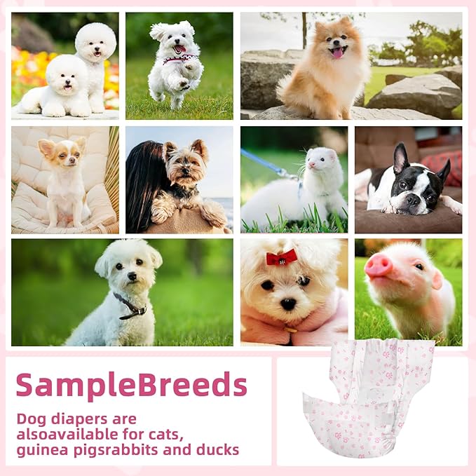 Disposable Dog Diapers Female 90 Count Puppy Diapers Female (Waist 11-18 in M) Super Absorbent Small Doggie Diapers for Heat Excitable Urination or Incontinence - Pink
