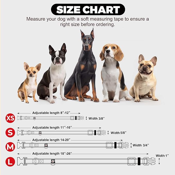 azuza Reflective Dog Collar, Soft Neoprene Padded Pet Collar with ID Tag Ring, Adjustable for Medium Dogs,Rust Red,M