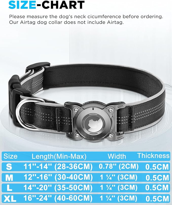 ONEONTA Airtag Dog Collar | Waterproof Airtag Dog Collar Holder with Removable Metal Loop - Airtag Collar Heavy Duty, Reflective, Ultra-Durable, Comfortable Padded, for Small Medium Large Dog Pink XL