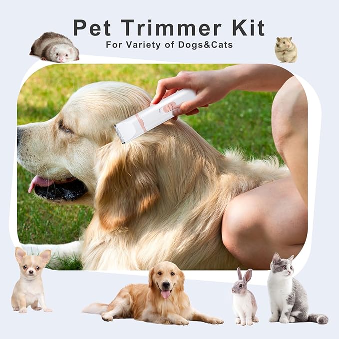 KIKETECH Quiet Dog Grooming Clippers - 4 in 1 Professional Dog Hair Clippers for Small Cats Dogs Pets, Rechargeable Cordless Pet Trimmer for Grooming, PinkRose