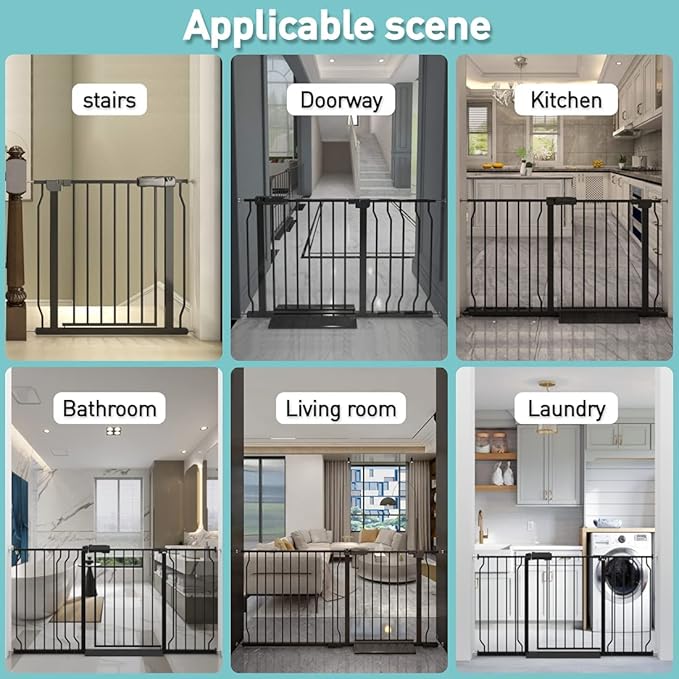WAOWAO Baby Gate 38.58-43.31" Extra Wide Pressure Mounted Walk Through Swing Auto Close Safety Black Metal Toddler Kids Child Dog Pet Puppy for Stairs,Doorways,Kitchen