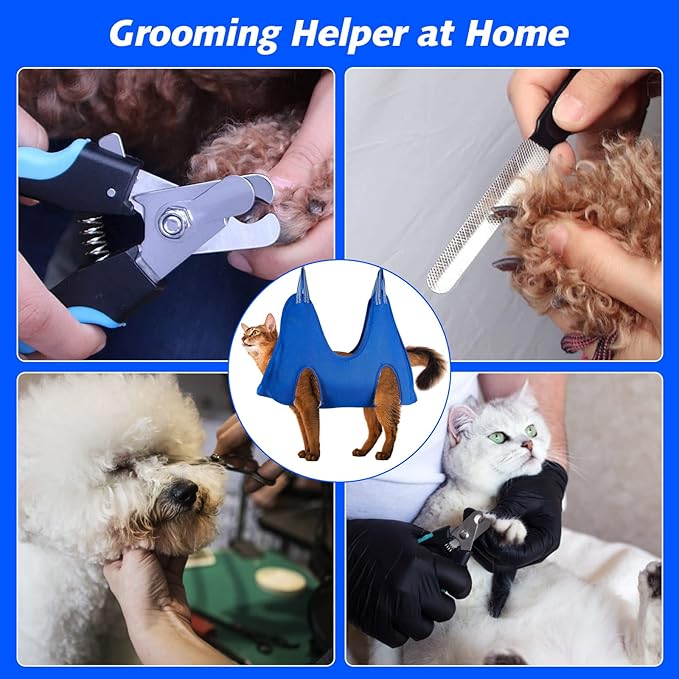 Pet Grooming Hammock Harness for Cats & XS Small Dogs, Dog Sling for Cutting Nails, Dog Hanging Holder Hanger for Nail Trimming with Nail Clippers, Nail File, Scissors