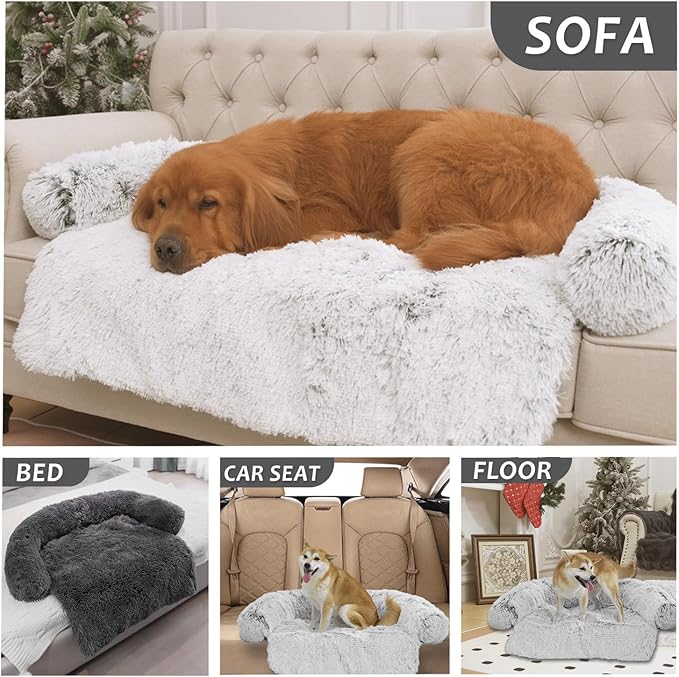 Tinaco Luxurious Calming Dogs/Cats Bed Mats, Dog Pad Washable Removable Couch Cover, Plush Long Fur Mat for Pets, Waterproof Lining, Perfect for Small, Medium and Large Dogs and Cats (Beige, 45"x37")