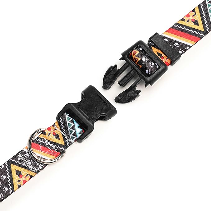 Mercano Adjustable Dog Collar - Special Design Patterns, Soft Nylon Comfortable Durable Pet Collar for Small Medium Large Dogs (S, Ethnic Gold)