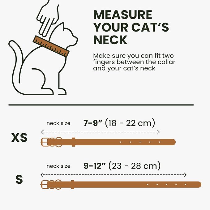 BRONZEDOG Leather Cat Collar with Removable Bells Non Breakaway Kitten QR Tag for Girl Boy (9" - 12" Cats/Mini Dogs, Light Brown & Gold)