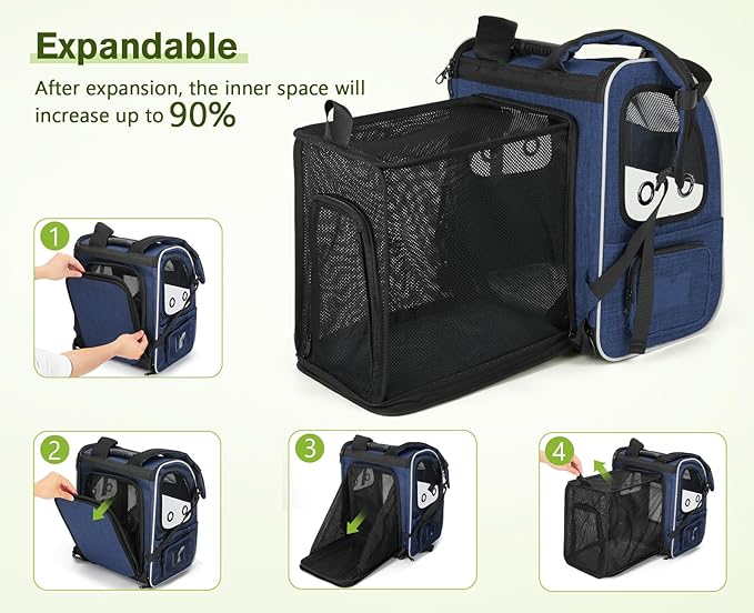 Pecute Pet Carrier Backpack, Cat Backpack Carrier, Expandable with Breathable Mesh for Small Dogs Cats Puppies, Dog Backpack Carrier for Hiking Travel Camping Outdoor, Hold Pets Up to 17 Lbs