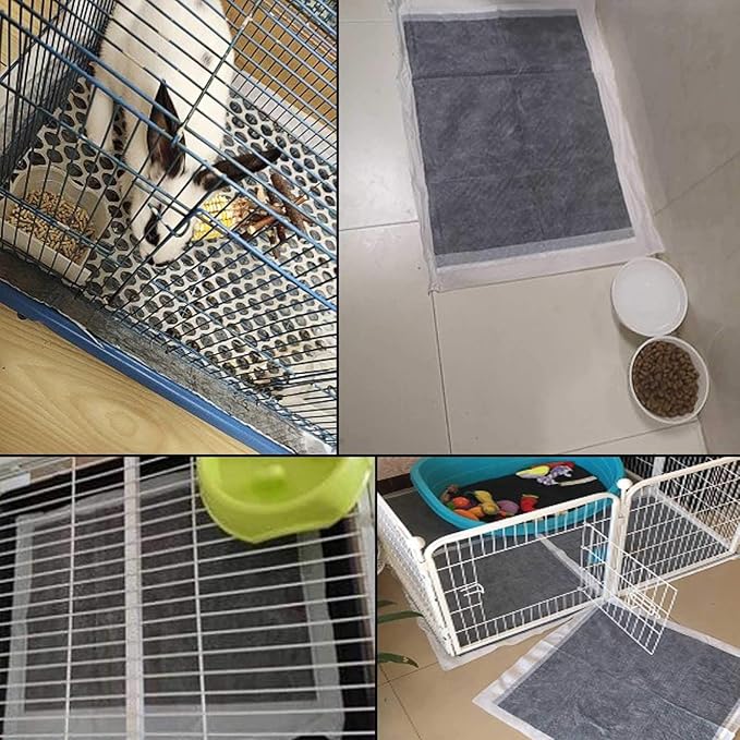 kathson Rabbit Pee Pads Disposable Cage Liners 50PCS All Absorb Black Carbon Odor Control Bunny Training Accessories with Quick-Dry Surface for Puppy Guinea Pig Kitten Hedgehog Small Animals