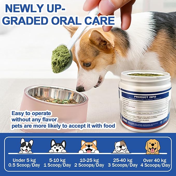 Dog Teeth Cleaning Powder 180G - Dog Dental Powder and Breath Freshener, Dogs Dental Care Supplies, Bad Breath & Tartar Remover for Dogs - Pet Dental Cleaner for All Breeds & Sizes - 60 Day Supply