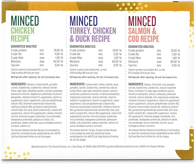 The Honest Kitchen Minced - Grain Free Wet Cat Food with Bone Broth Gravy Variety Pack, 2.8 oz (Pack of 8)