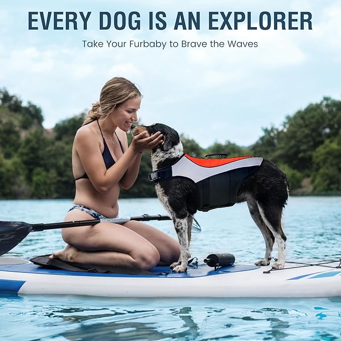 Heavy-Duty Reflective Dog Life Vest for Swimming - Adjustable Dog Flotation Vest with Rescue Handle, Pool & Beach PFD Life Jacket for Large Dogs (XXXL, Orange)