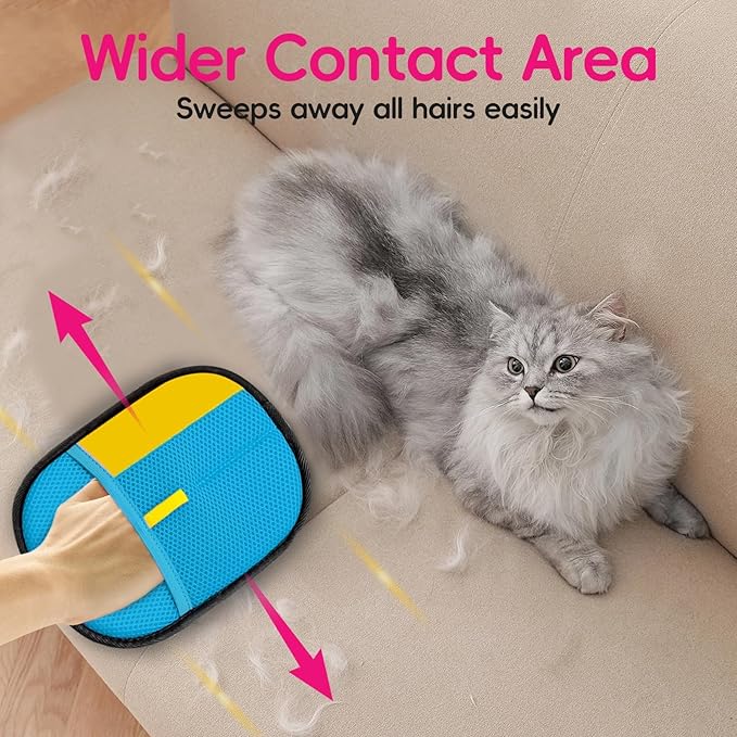 Upgraded pet Hair Removal Gloves, Reusable pet Hair Removal Gloves, Powerful cat and Dog Hair Removal, Suitable for Clothes、Sofas、Carpets、car Seats etc. (2PCS Blue)