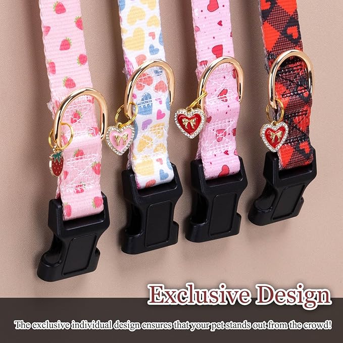 Love Pattern Dog Collar with Buckle Adjustable Safety Nylon Collars for Small Medium Large Dogs, Cute Stylish Girl Boy Christmas Dog Collar(Pink Heart,M)