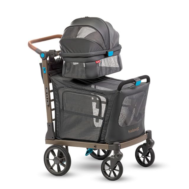 Pet Two Foldable Cart - Adjustable & Portable Pet Stroller with Caddy, Foam Filled Rubber Wheels, Storage - Carriage for Small & Medium Dogs, Cats Under 75 lbs