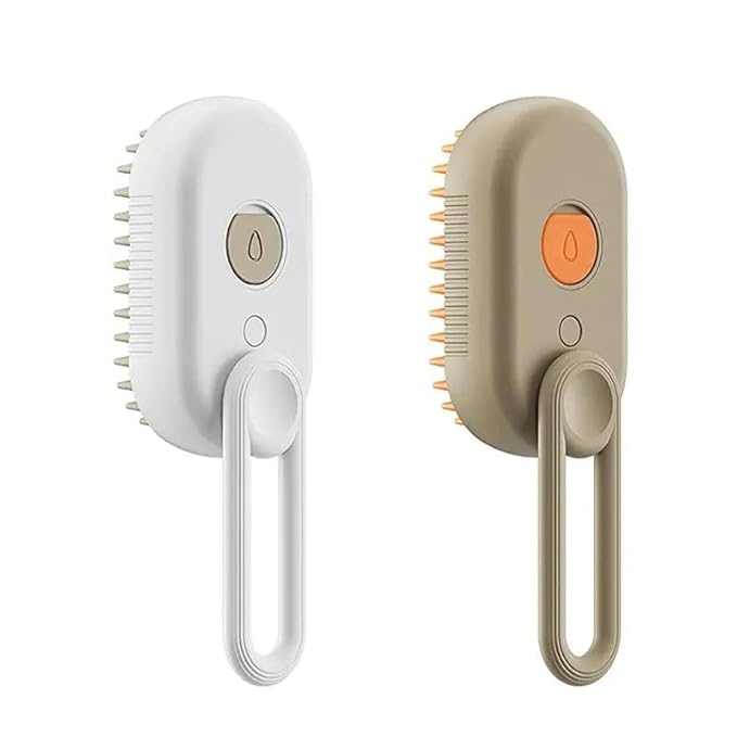 4-in-1 Cat Grooming Brush – Water Spray & Self-Cleaning Shedding Brush for Cats & Dogs – Pet Hair Removal & Massage Comb for Long & Short Hair (beige).