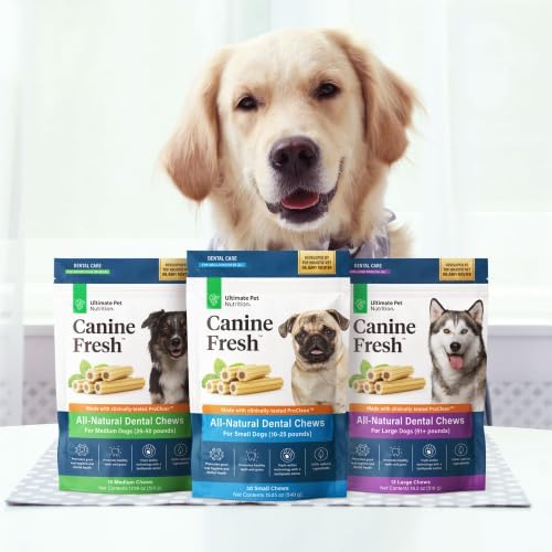 ULTIMATE PET NUTRITION Canine Fresh Dental Chews, Dental Dog Treats, Oral Care and Hygiene Sticks, Soothes Gums, Vet Developed, 12 Chews (Large)
