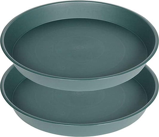 2 Pack of 8 inch Plant Saucer Clear, Heavy Duty Plastic Plant Water Tray 8 inch Round, Flower Plant Saucers for Indoors No Holes, Plant Dishes Saucer for Planter 7"/8" (8", Green)