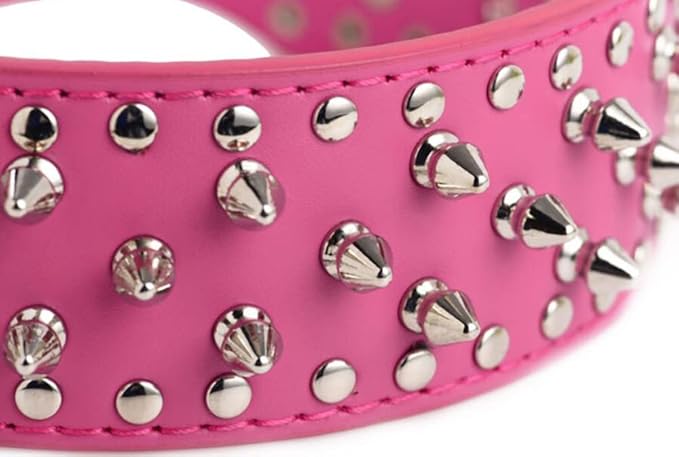 Serijoars Spiked Studded Dog Collar, PU Leather Dog Collar, Adjustable Pet Collars for Medium or Large Breed Pet (M, Gold Brown)