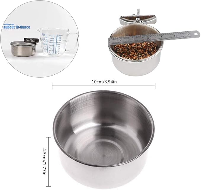 PINVNBY Parrot Feeding Cups Birds Food Dish Stainless Steel Parrot Feeders Water Cage Bowls with Clamp Holder for Cockatiel Conure Budgies Parakeet Parrot Macaw Small Animal Chinchilla Pack of 6