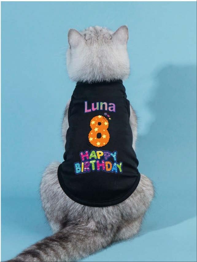 Custom Dog Birthday Shirt,Personalized Pet Apparel Print with Name Age Number,Pet Birthday Outfit,Lightweight Breathable Cotton Vest for Small Medium Large Dogs Cat (Black, XX-Large)
