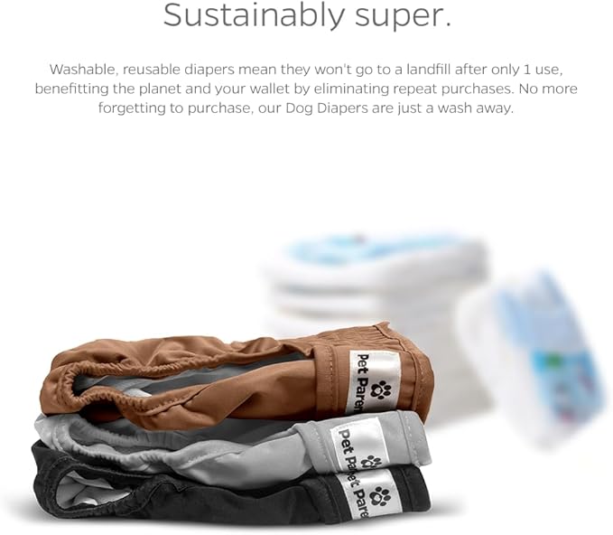Pet Parents® Washable Dog Diapers (3pack) + Extendrs® of Durable Doggie Diapers, Premium Dog Diapers Female (Large, Natural)