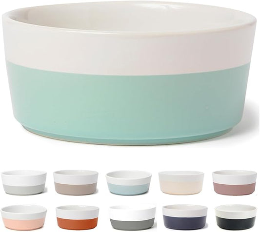 Waggo Dipper Ceramic Dog Bowl for Small and Large Breeds - Heavyweight and Durable Pet Food and Water Dish Crock, Dishwasher Safe, Modern (Mint, Medium)