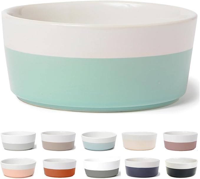 Waggo Dipper Ceramic Dog Bowl for Small and Large Breeds - Heavyweight and Durable Pet Food and Water Dish Crock, Dishwasher Safe, Modern (Mint, Large)