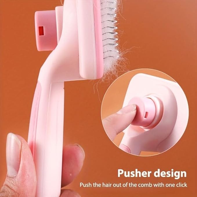 Self‑Cleaning Pet Grooming Brush for Dogs & Cats (Pink) – One‑Click Fur Release, Soft Rounded Bristles, Ergonomic Grip, Safe Deshedding for All Hair Types