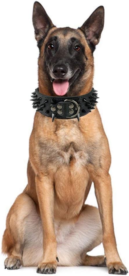 Serijoars Spiked Studded Dog Collar, PU Leather Dog Collar, Adjustable Pet Collars for Medium or Large Breed Pet (S, Black3)