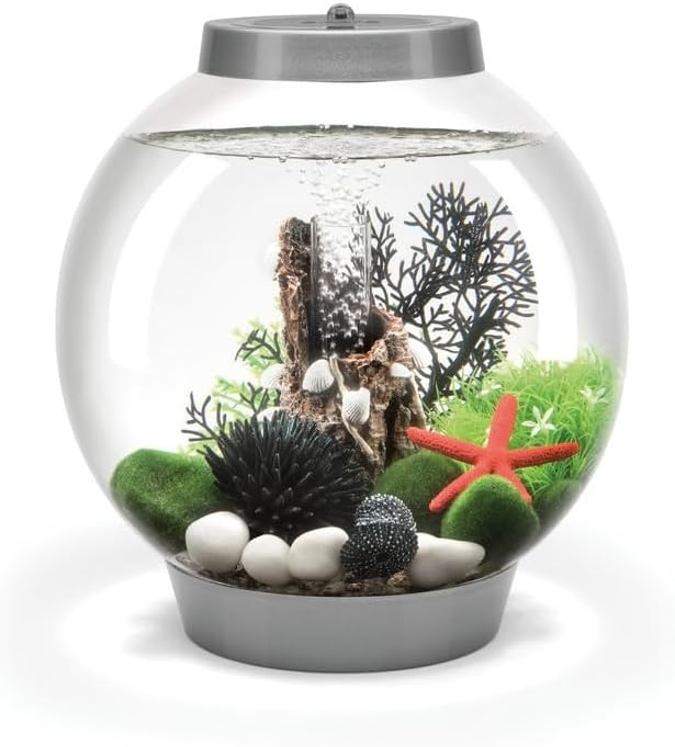 biOrb Classic 15 Acrylic 4-Gallon Aquarium with Multi-Color Remote-Controlled LED Lights Modern Compact Tank for Tabletop or Desktop Display, Silver