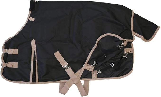 AJ Tack 1200D Waterproof Winter Pony Blanket - 300g Heavyweight Turnout with Fleece Collar, Shoulder Gussets & Tail Flap - Black 58"