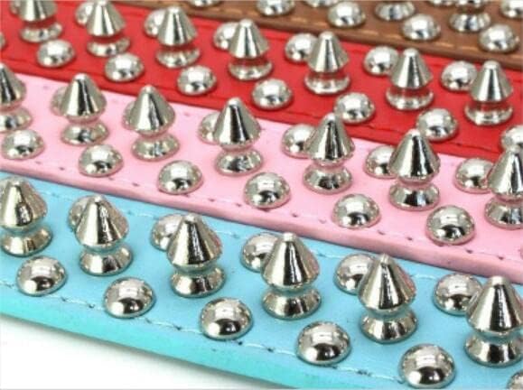 Spiked Dog Collar Soft Pu Leather Mushrooms Rivet Spike Studded Puppy Adjustable Pet Collars for Small Breeds (M, Red)