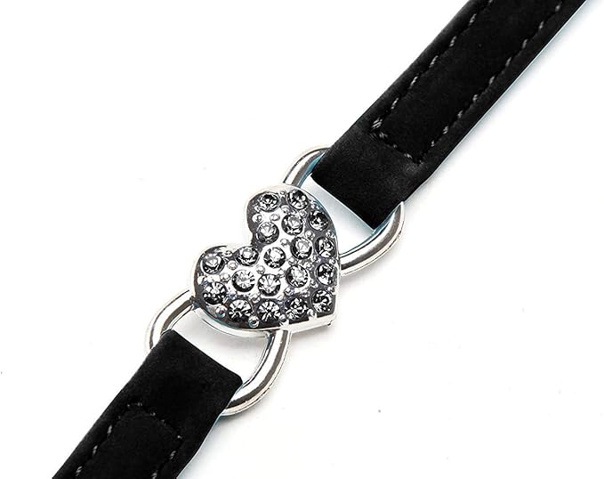 CHUKCHI Pink Soft Velvet Safe Cat Adjustable Collar with Crystal Heart Charm and Bells 8-11 Inches(Black+Red)