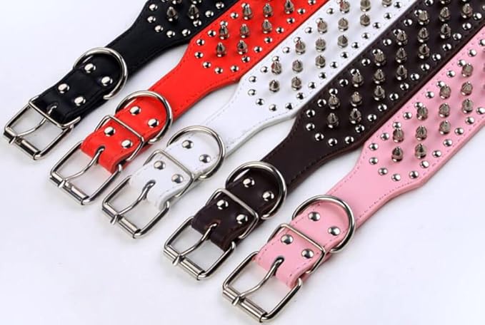 Serijoars Spiked Studded Dog Collar, PU Leather Dog Collar, Adjustable Pet Collars for Medium or Large Breed Pet (M, Gold Brown)
