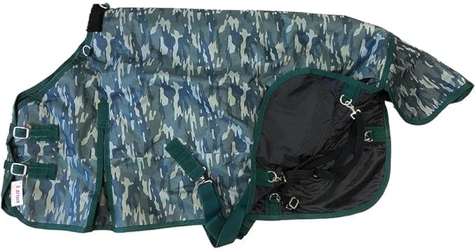 AJ Tack 1200D Waterproof Winter Pony Blanket - 300g Heavyweight Turnout with Fleece Collar, Shoulder Gussets & Tail Flap - Camouflage 52"
