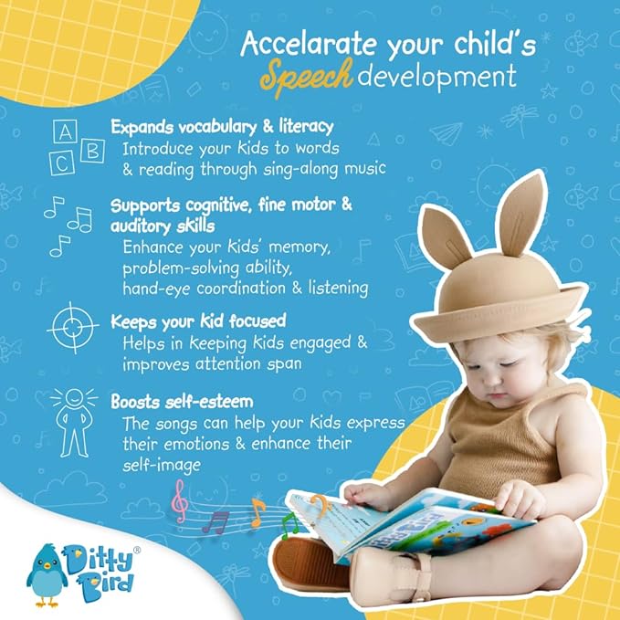 Ditty Bird Animal Songs Book for Toddlers – Interactive Sound Book with Baby Shark & More | Musical Board Book for 1-3 Year Olds | Fun, Realistic Animal Sounds | Sturdy Sensory Book for Baby