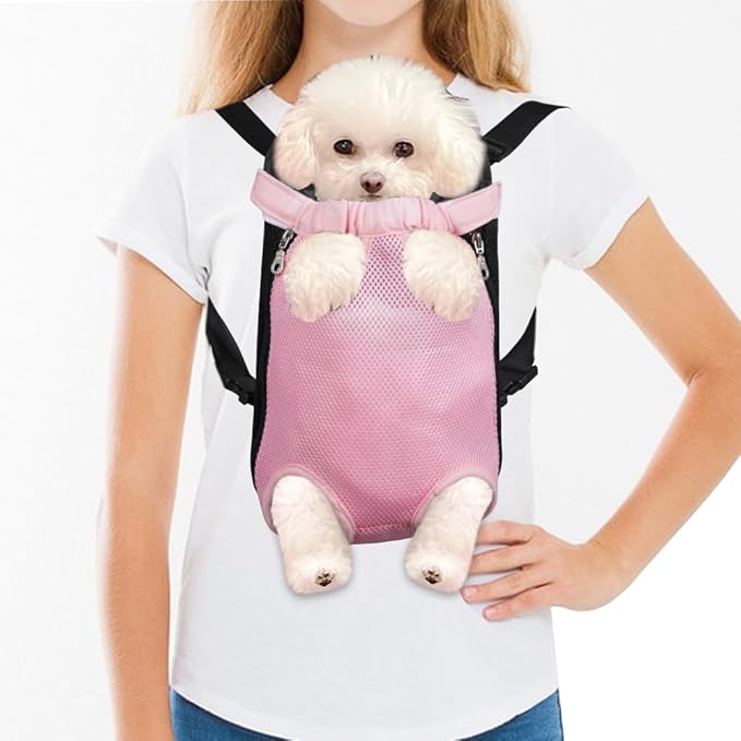 FEimaX Dog Carrier Backpack Pet Legs Out Front Cat Travel Bag, Adjustable Puppy Backpacks Carriers Hands-Free for Small Medium Dogs Cats Hiking Traveling Camping Daily Walking (X-Large, Pink)