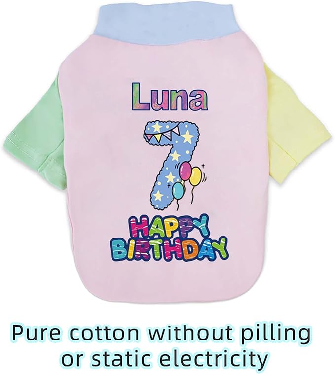 Custom Dog Birthday Shirt,Personalized Pet Apparel Print with Name Age Number,Pet Birthday Outfit,Lightweight Breathable Cotton Vest for Small Medium Large Dogs Cat (Dopamine Green, XX-Large)