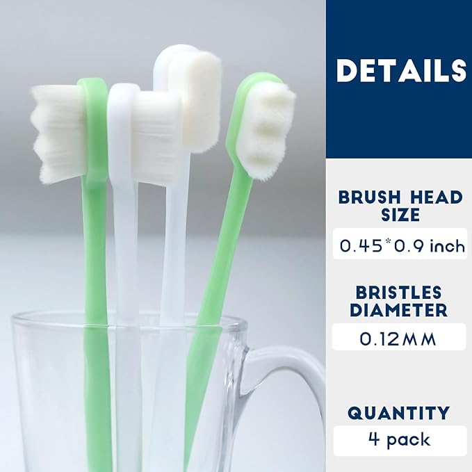 Dog Toothbrush Kit 4 Pack, 10,000 Ultra-Soft Bristles, Dog Tooth Brush for Medium to Large Dogs & Cats, Pet Tooth Brushing Kit for Easy Dental Cleaning, 2 Pink Wave Head & 2 White Flat Head