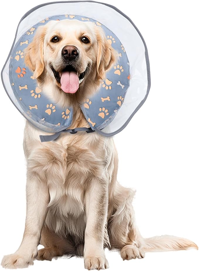 Inflatable Dog Cone Collar, Adjustable Size Soft PVC 2-in-1 Dog Donut Collar After Surgery with Detachable, Inflatable Collar for Small Medium Large Dogs and Cats (Grey, XL)