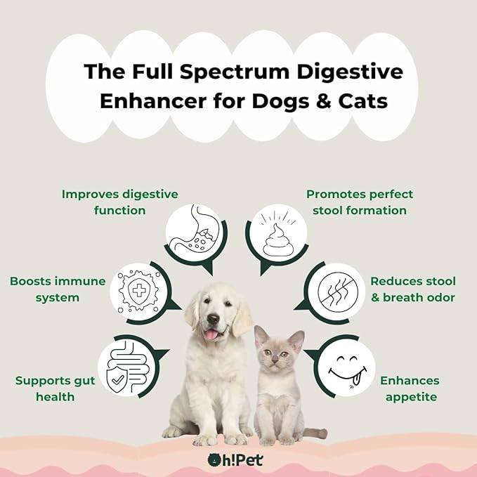 Oh!Pet® 5-in-1 Digestive Probiotics – 7B CFU Powder for Dogs & Cats with Prebiotics & Enzymes (Chicken, 30 Packets)