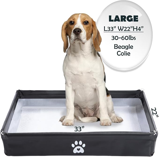 MEEXPAWS Dog Pee Pad Holder Foldable, Puppy Pad Holder Liner Base High Side, Dog Litter Box Indoor 33’’x22’’, Training Leak-Proof, Potty Easy Clean